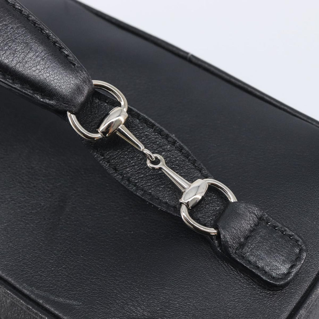 GUCCI Vanity Cosmetic Pouch Leather Black Silver 032 1956 0141 Auth ep17083