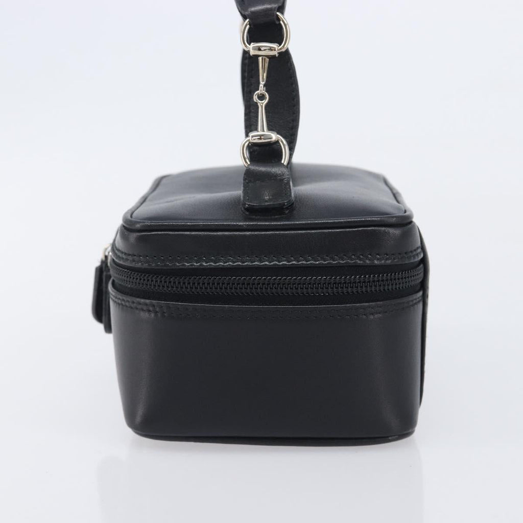 GUCCI Vanity Cosmetic Pouch Leather Black Silver 032 1956 0141 Auth ep17083