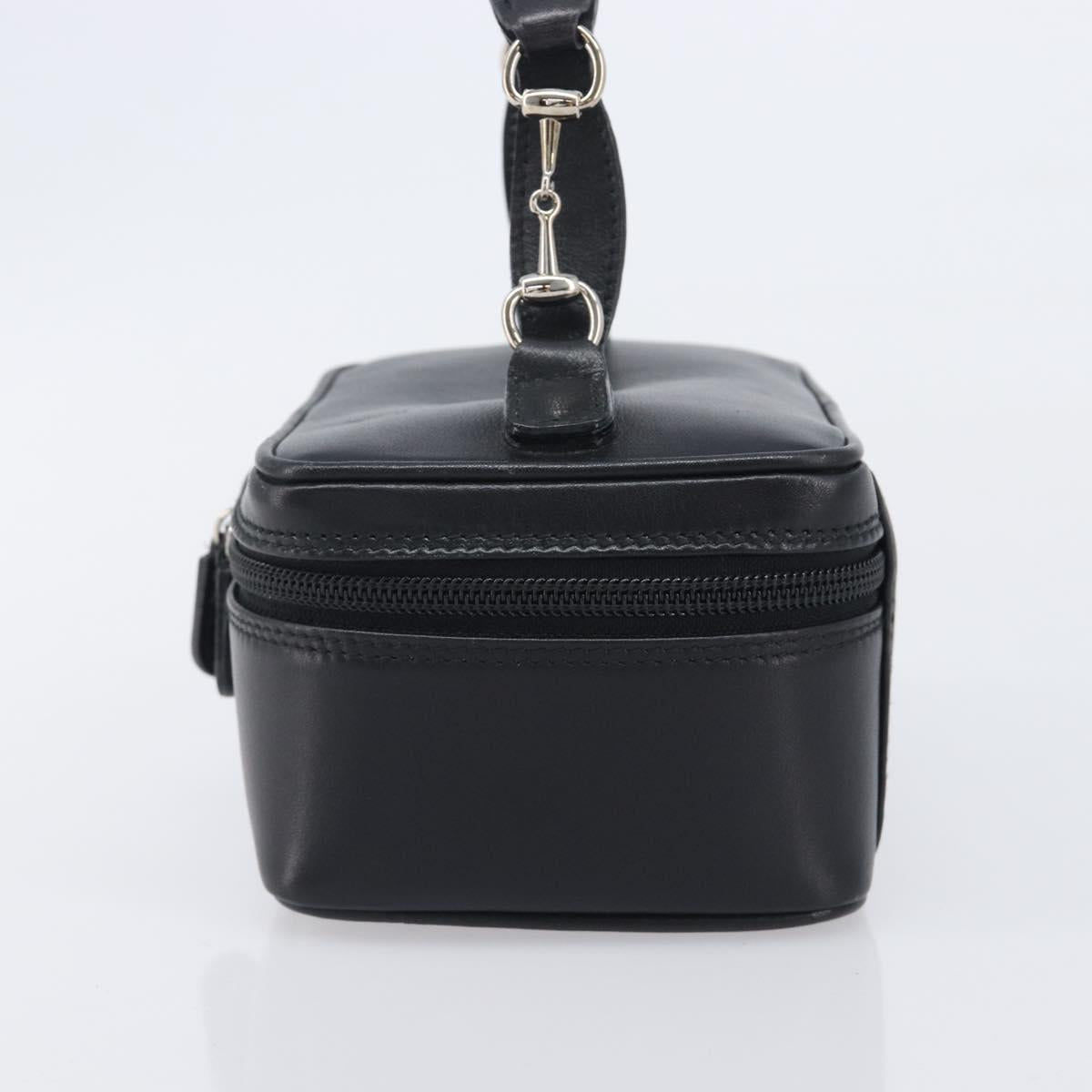 GUCCI Vanity Cosmetic Pouch Leather Black Silver 032 1956 0141 Auth ep17083