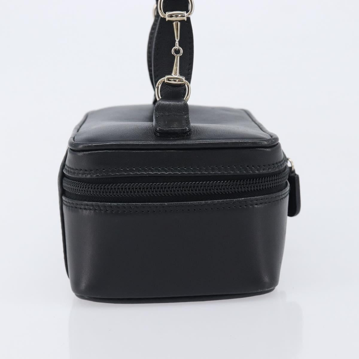 GUCCI Vanity Cosmetic Pouch Leather Black Silver 032 1956 0141 Auth ep17083