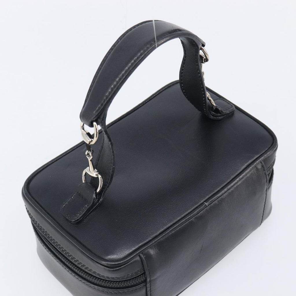 GUCCI Vanity Cosmetic Pouch Leather Black Silver 032 1956 0141 Auth ep17083