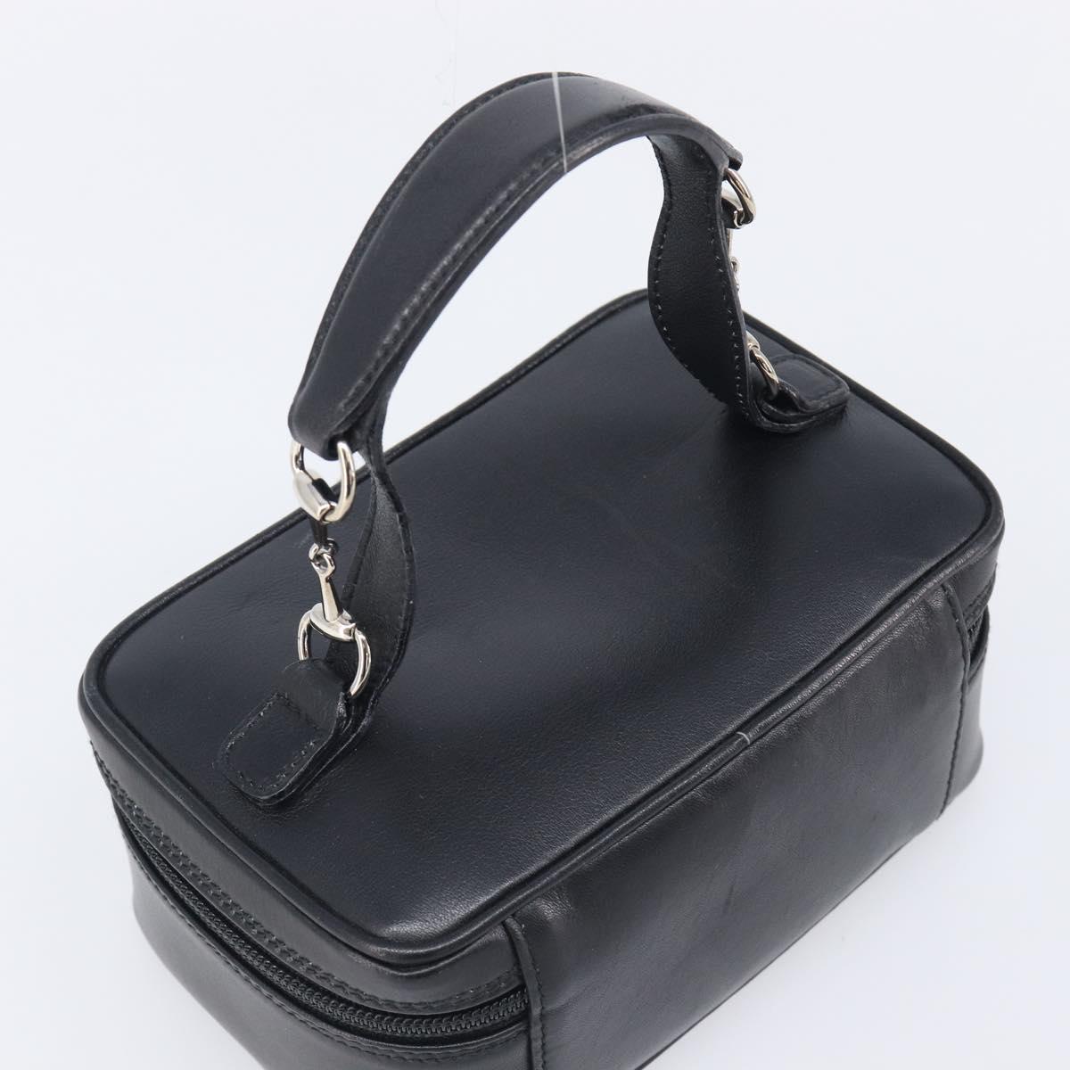 GUCCI Vanity Cosmetic Pouch Leather Black Silver 032 1956 0141 Auth ep17083