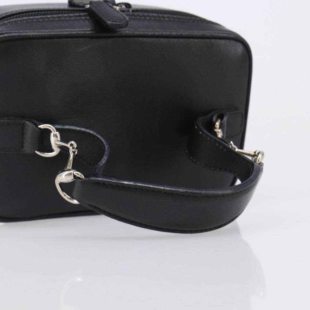 GUCCI Vanity Cosmetic Pouch Leather Black Silver 032 1956 0141 Auth ep17083