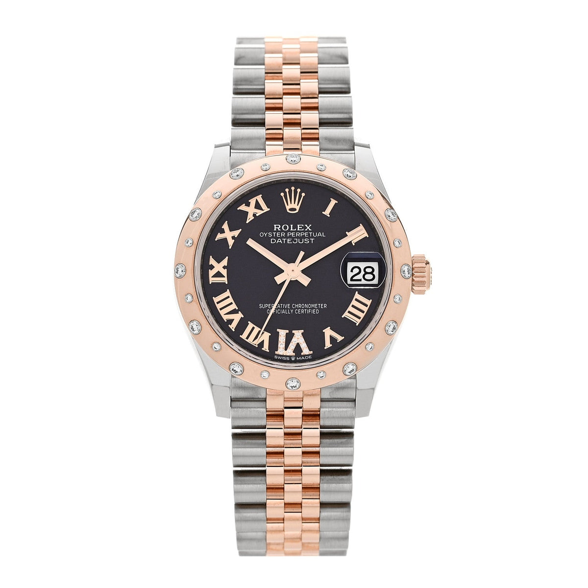 Stainless Steel 18K Everose Gold Diamond 31mm Oyster Perpetual Datejust Watch Black Roman 278341RBR