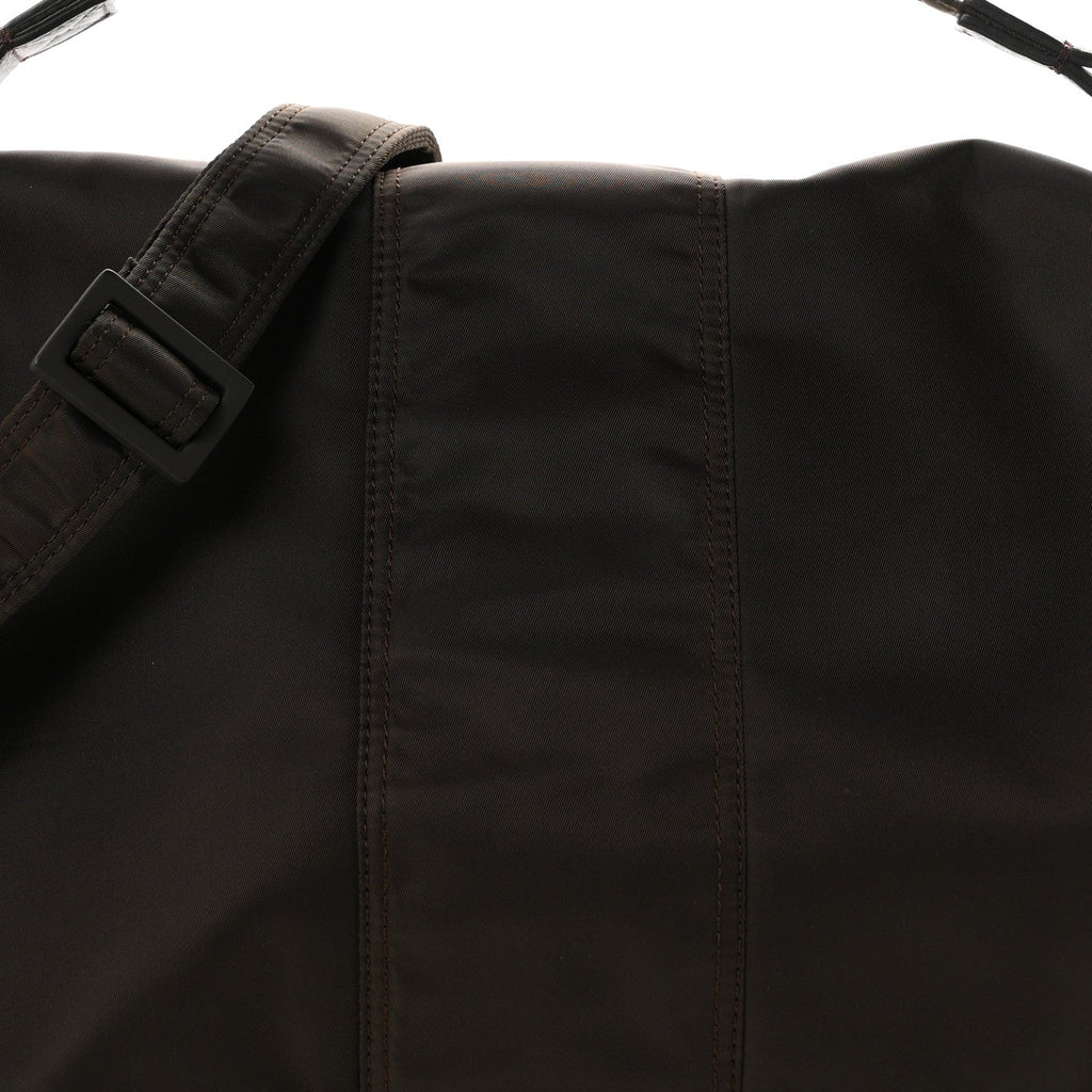 Econyl Nylon Cuoio Romano Monochrome Large Baguette Messenger Bag Ebano