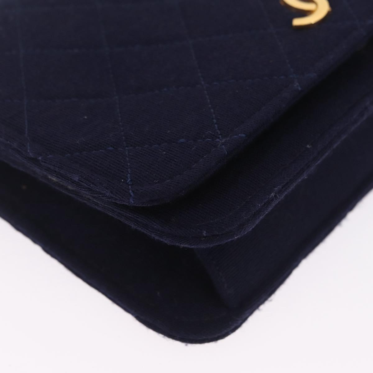 CHANEL Matelasse Chain Shoulder Bag Cotton Navy Gold CC Auth fm5491