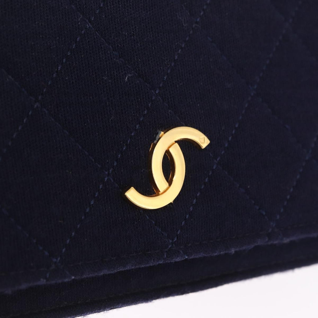 CHANEL Matelasse Chain Shoulder Bag Cotton Navy Gold CC Auth fm5491