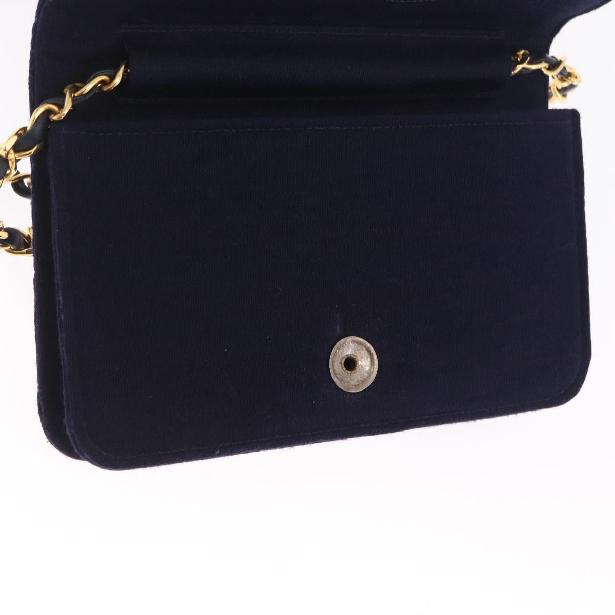 CHANEL Matelasse Chain Shoulder Bag Cotton Navy Gold CC Auth fm5491