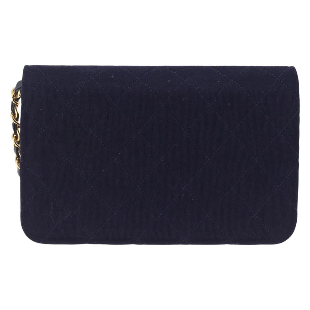 CHANEL Matelasse Chain Shoulder Bag Cotton Navy Gold CC Auth fm5491