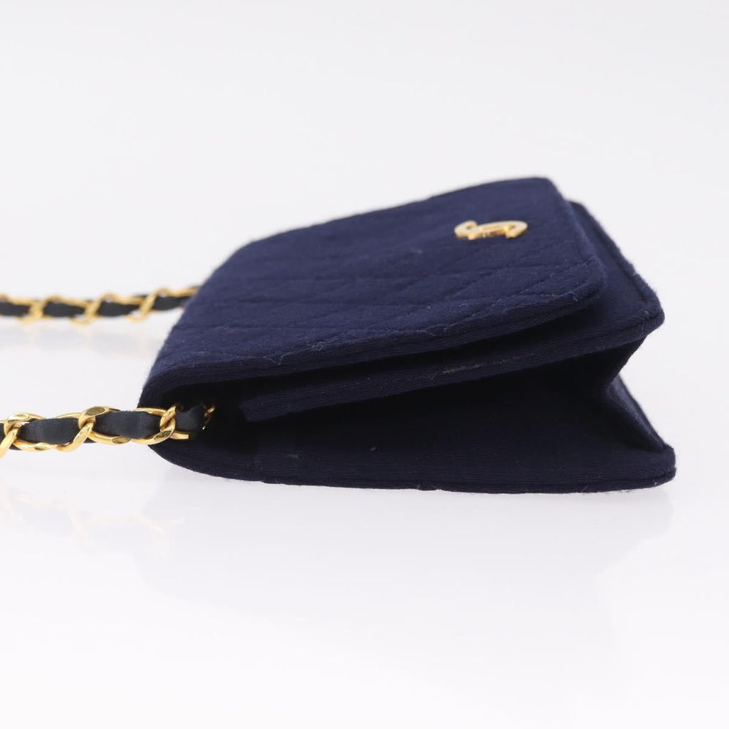CHANEL Matelasse Chain Shoulder Bag Cotton Navy Gold CC Auth fm5491