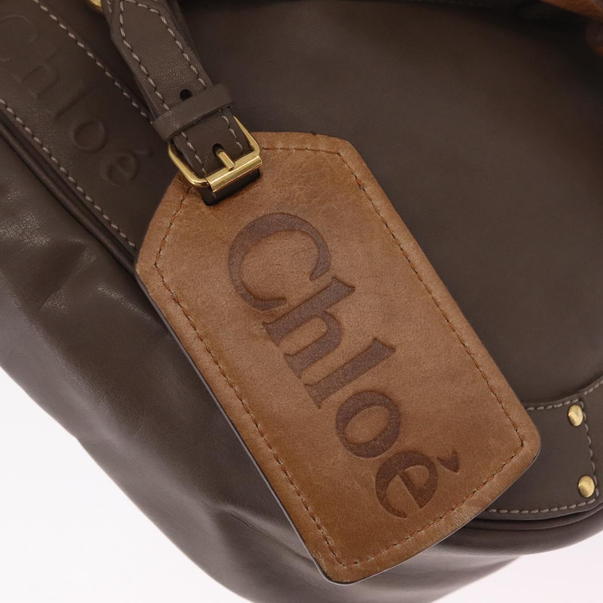 Chloe Eden Shoulder Bag Leather Gray Gold Auth fm5505