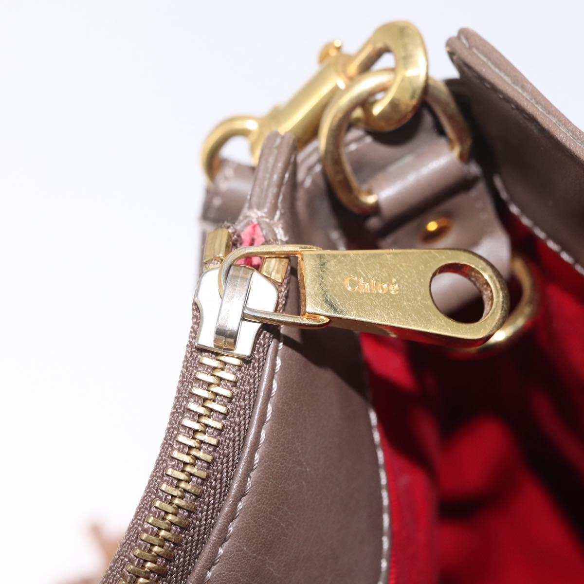 Chloe Eden Shoulder Bag Leather Gray Gold Auth fm5505
