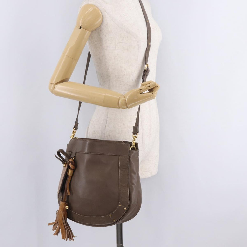 Chloe Eden Shoulder Bag Leather Gray Gold Auth fm5505
