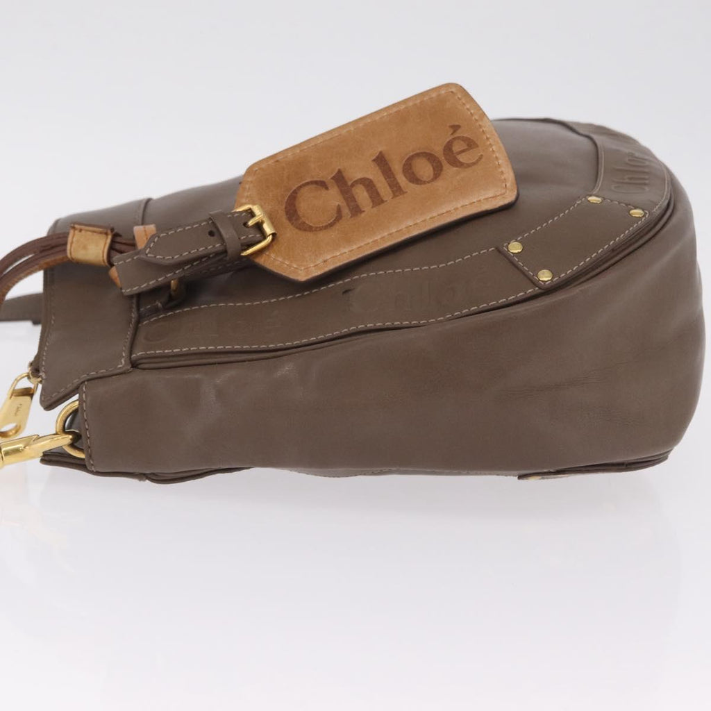 Chloe Eden Shoulder Bag Leather Gray Gold Auth fm5505