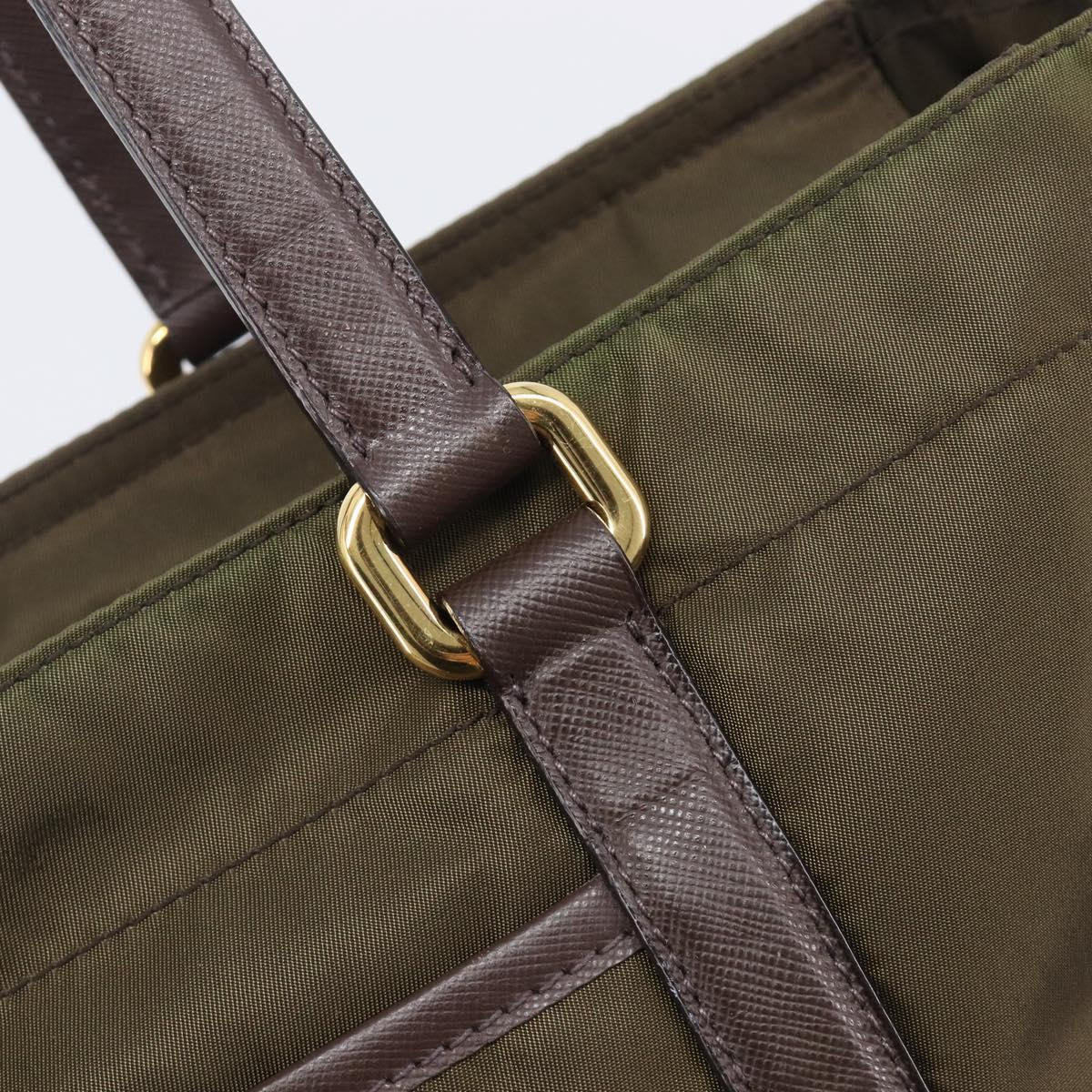 PRADA Tote Bag Nylon Green Gold Auth hk4229