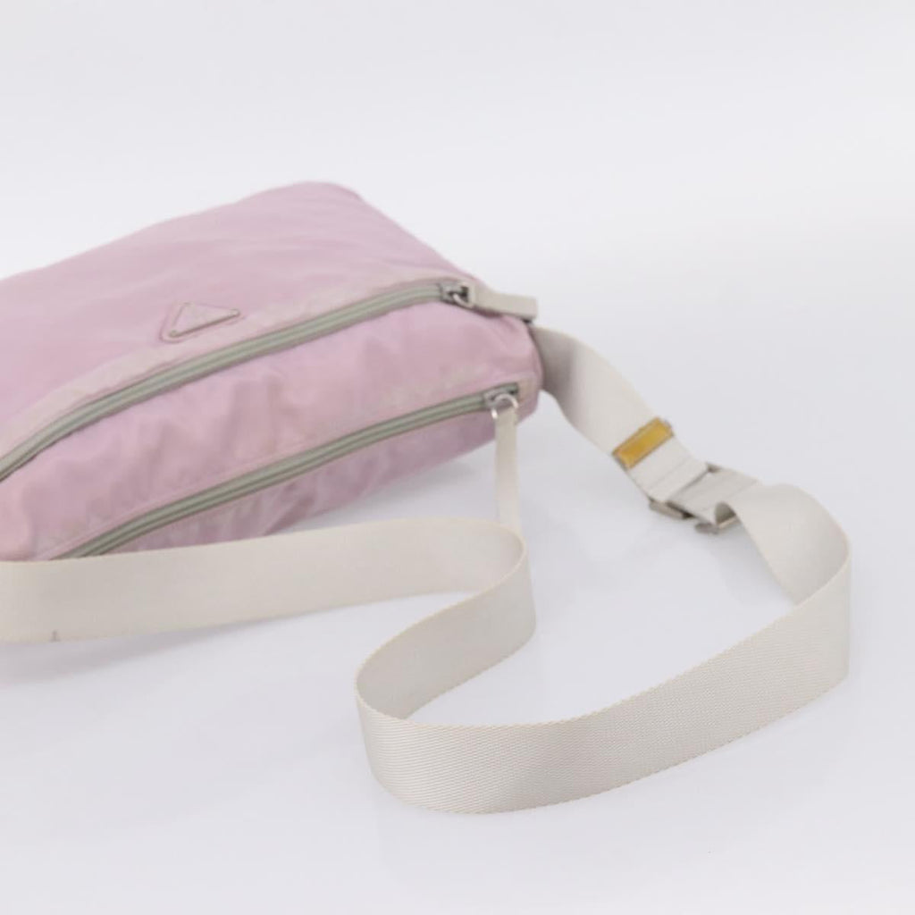 PRADA Shoulder Bag Nylon Pink Silver Auth hk4231