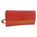 PRADA Chain Shoulder Wallet Saffiano Leather Orange Gold Tone Auth ka6249
