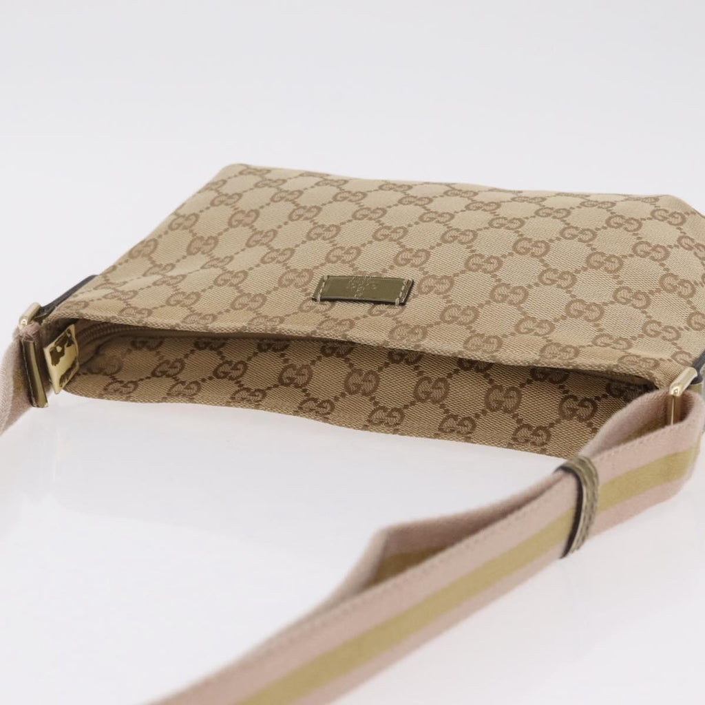 GUCCI GG Canvas Sherry Line Shoulder Bag Beige Gold 189749 Auth ka6574