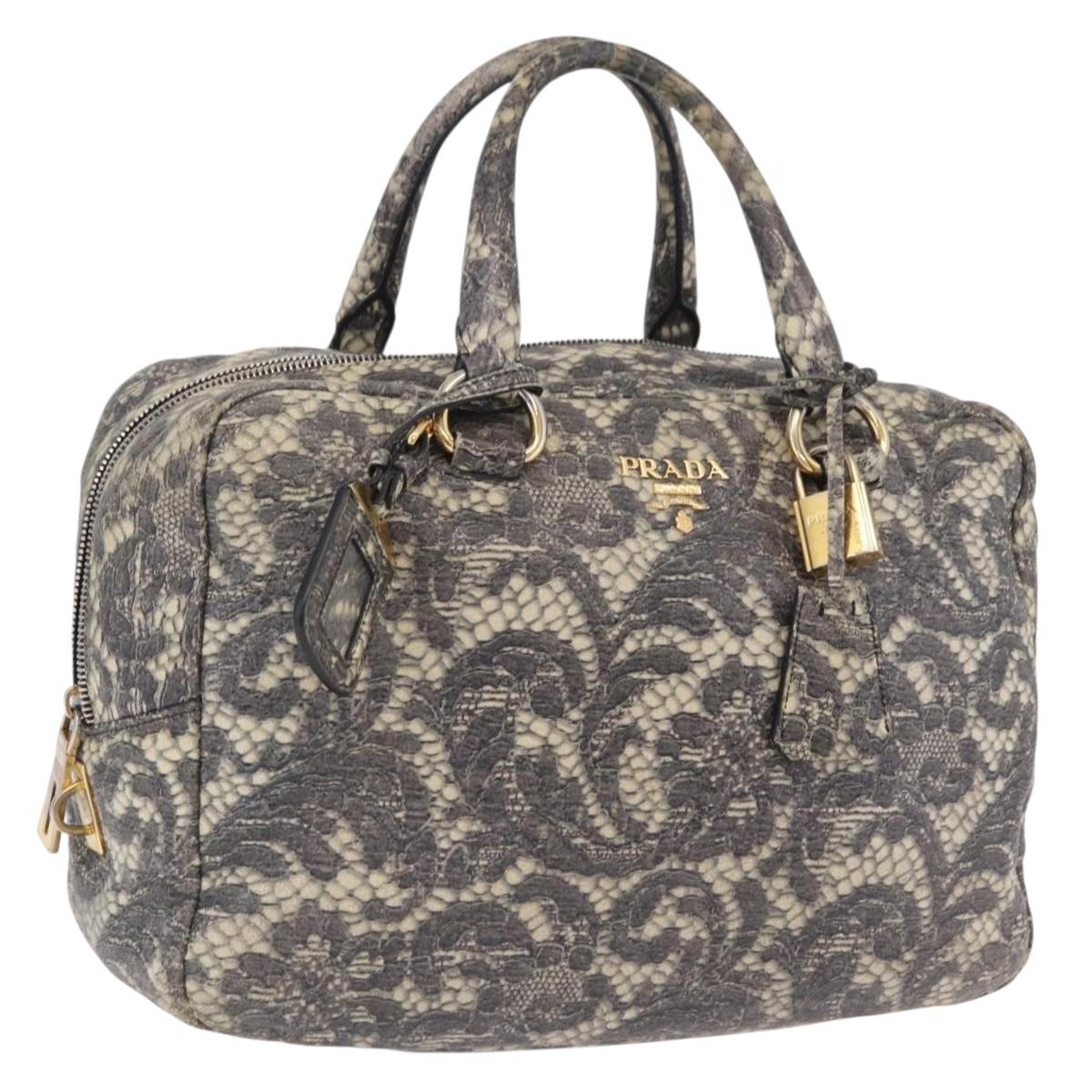 PRADA Hand Bag Leather Gray Gold Auth ka6590V