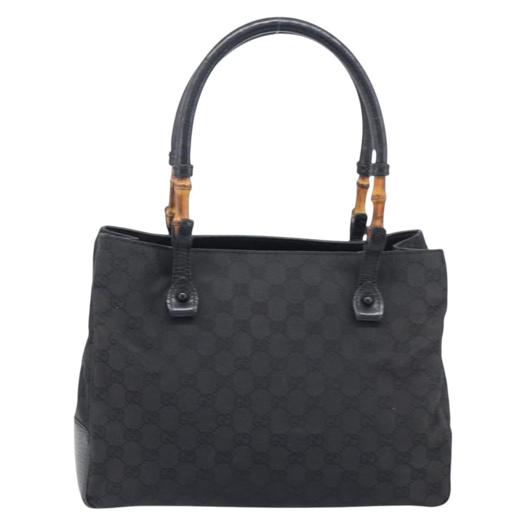 GUCCI GG Canvas Bamboo Hand Bag Black 112526 Auth ka6667