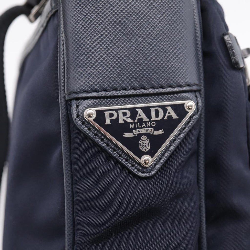 PRADA Shoulder Bag Nylon Navy Silver Auth ka6668A