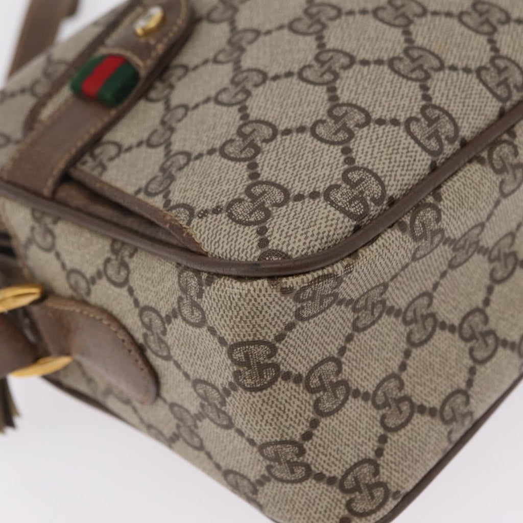 GUCCI GG Supreme Web Sherry Line Bag PVC Beige Gold 66 02 049 Auth ka6812