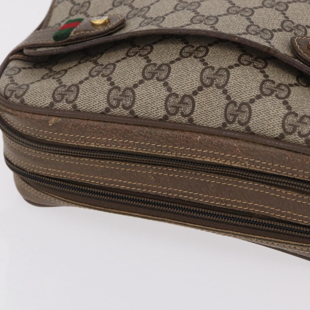 GUCCI GG Supreme Web Sherry Line Bag PVC Beige Gold 66 02 049 Auth ka6812