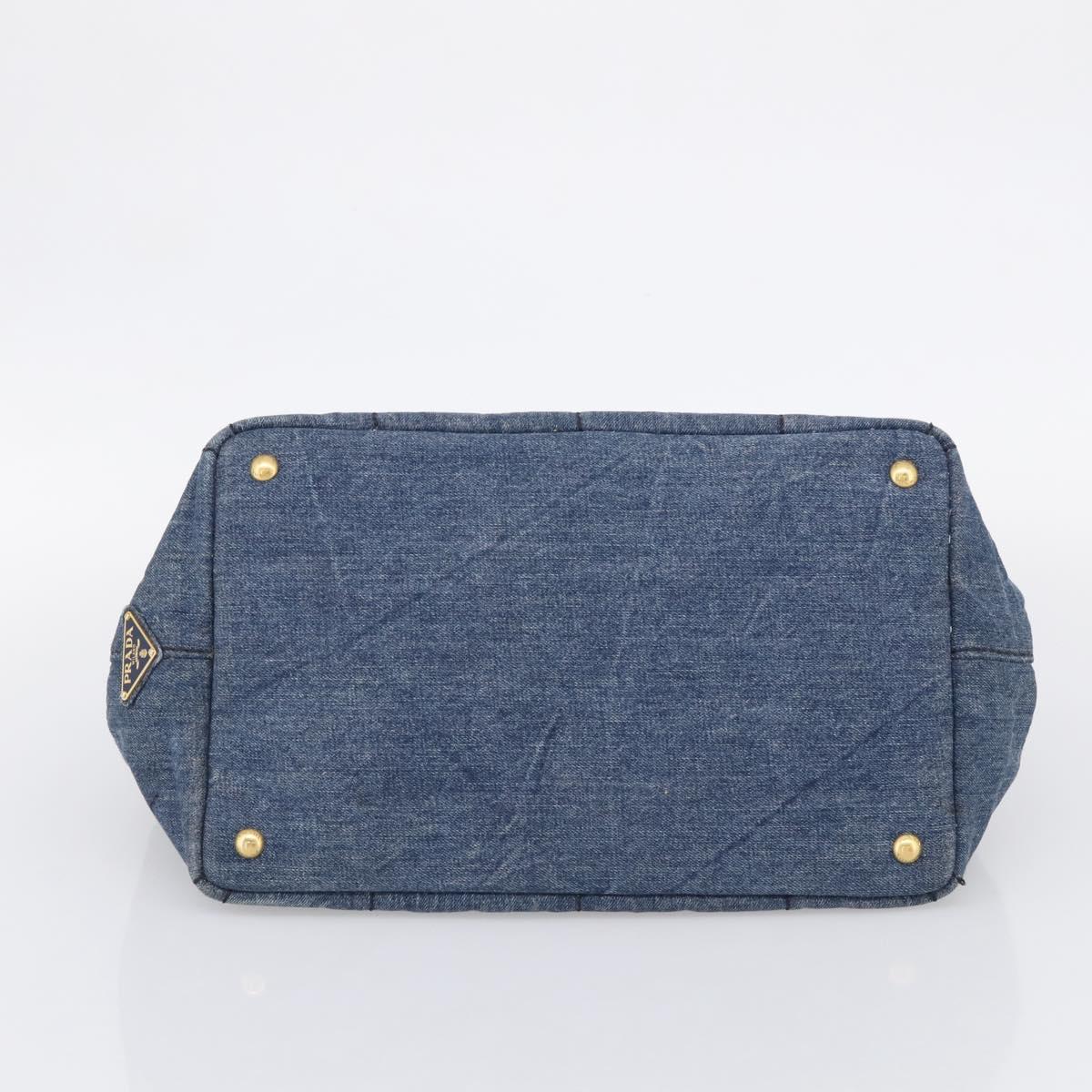 PRADA Canapa MM Hand Bag Denim Blue Gold Auth ka6817