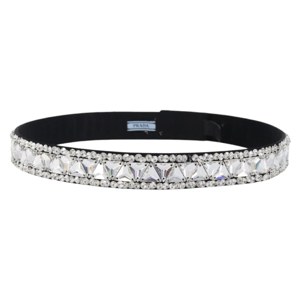 PRADA Bijoux Belt Satin 75/30 Black Silver Auth ki6885V