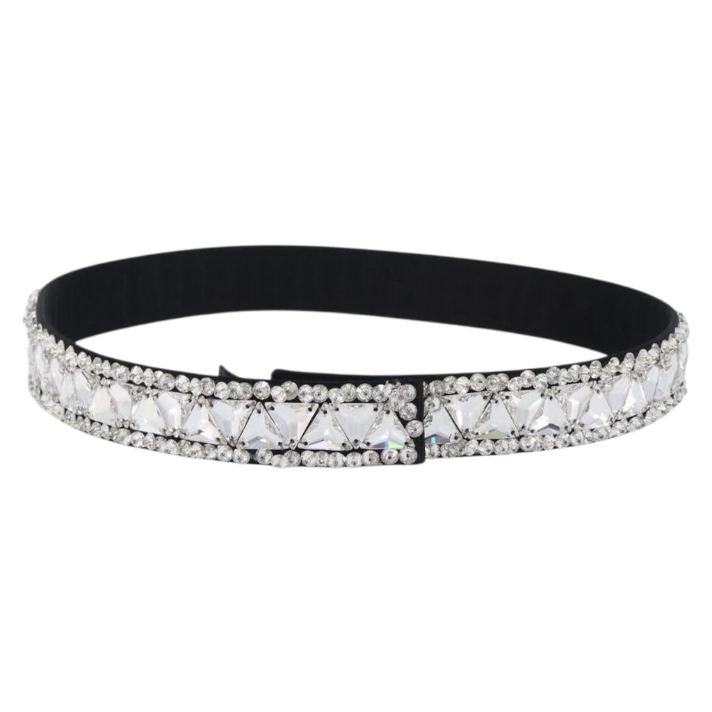 PRADA Bijoux Belt Satin 75/30 Black Silver Auth ki6885V