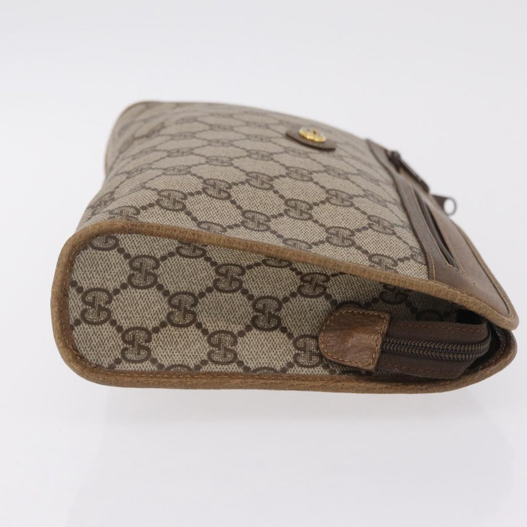 GUCCI GG Supreme Clutch Bag PVC Beige Gold Tone 97 01 037 Auth kk716