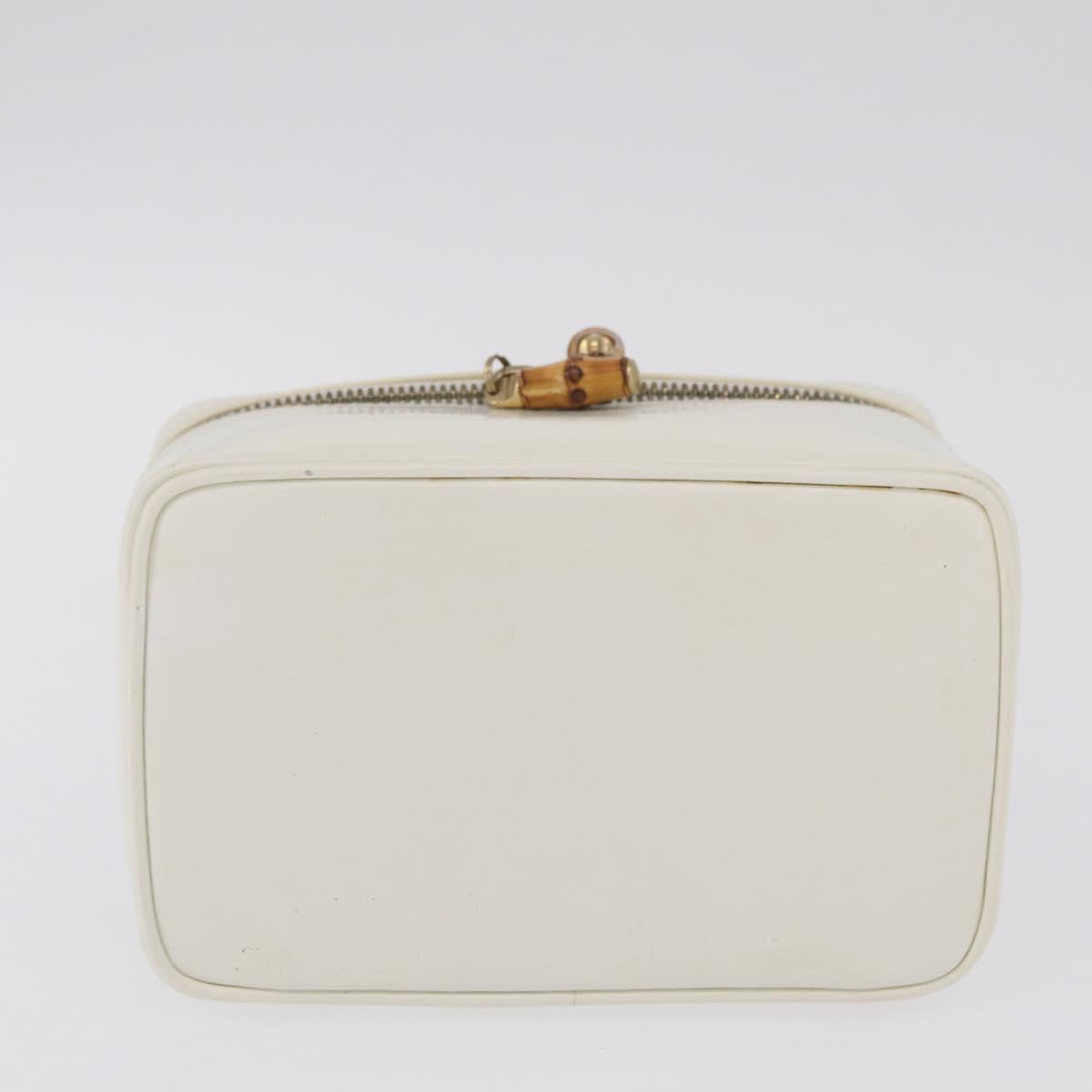 GUCCI Bamboo Vanity Hand Bag Patent Leather White Gold 032 1956 0151 Auth kk729