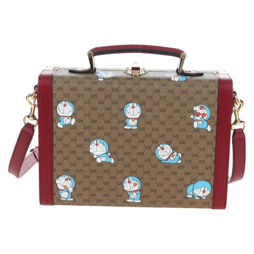 GUCCI Micro GG Doraemon Hand Bag PVC 2way Beige Gold Tone 633587 Auth LN019SAM