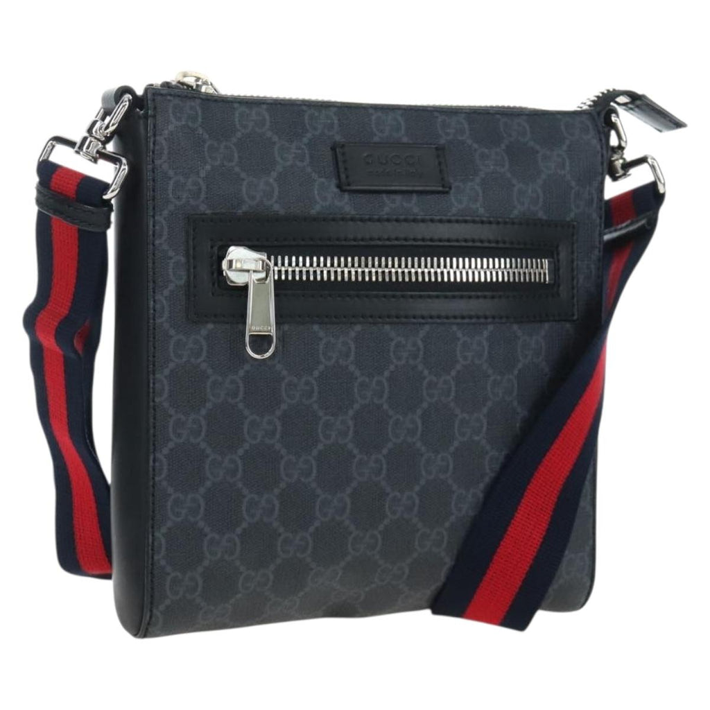 GUCCI GG Supreme Sherry Line Shoulder Bag PVC Black Silver 523599 Auth LN073V