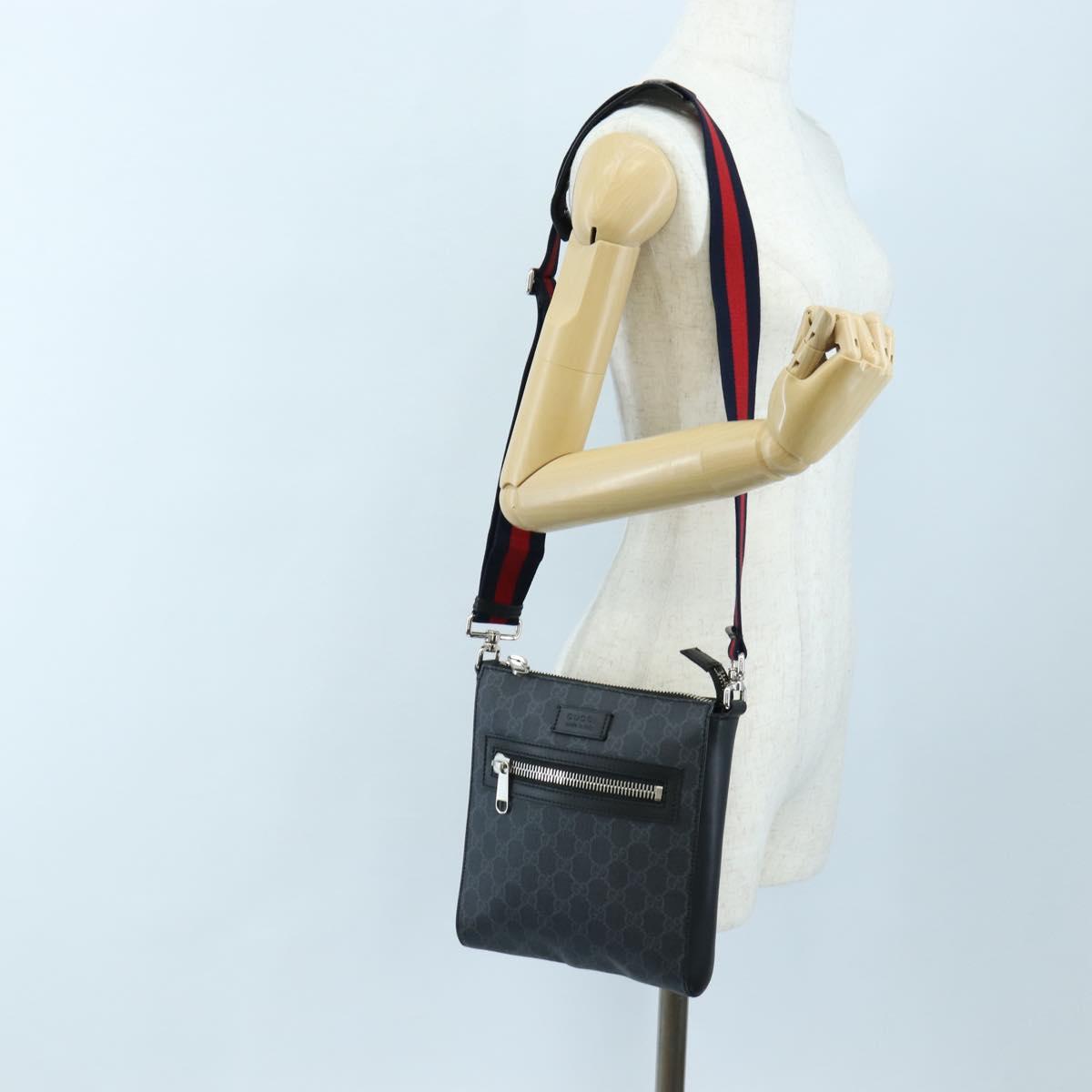 GUCCI GG Supreme Sherry Line Shoulder Bag PVC Black Silver 523599 Auth LN073V