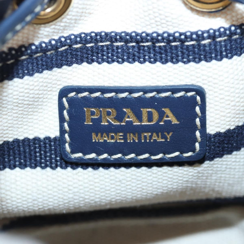 PRADA Chain Shoulder Pouch Canvas Navy Gold Auth LN217M