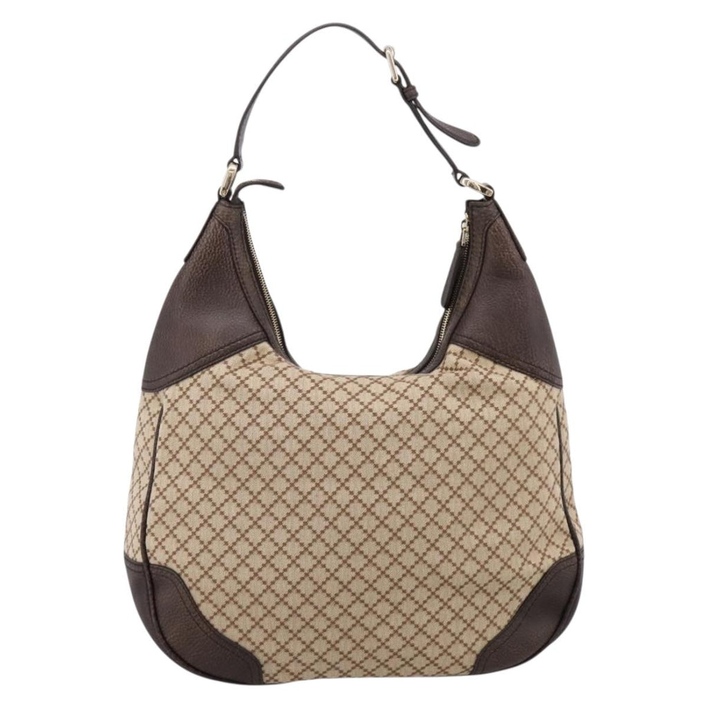 GUCCI Diamante Horsebit Shoulder Bag Canvas Beige Gold Tone Auth mr2925V
