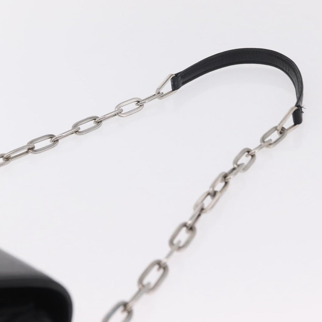 PRADA Chain Shoulder Bag Leather Black Silver Auth mr3021