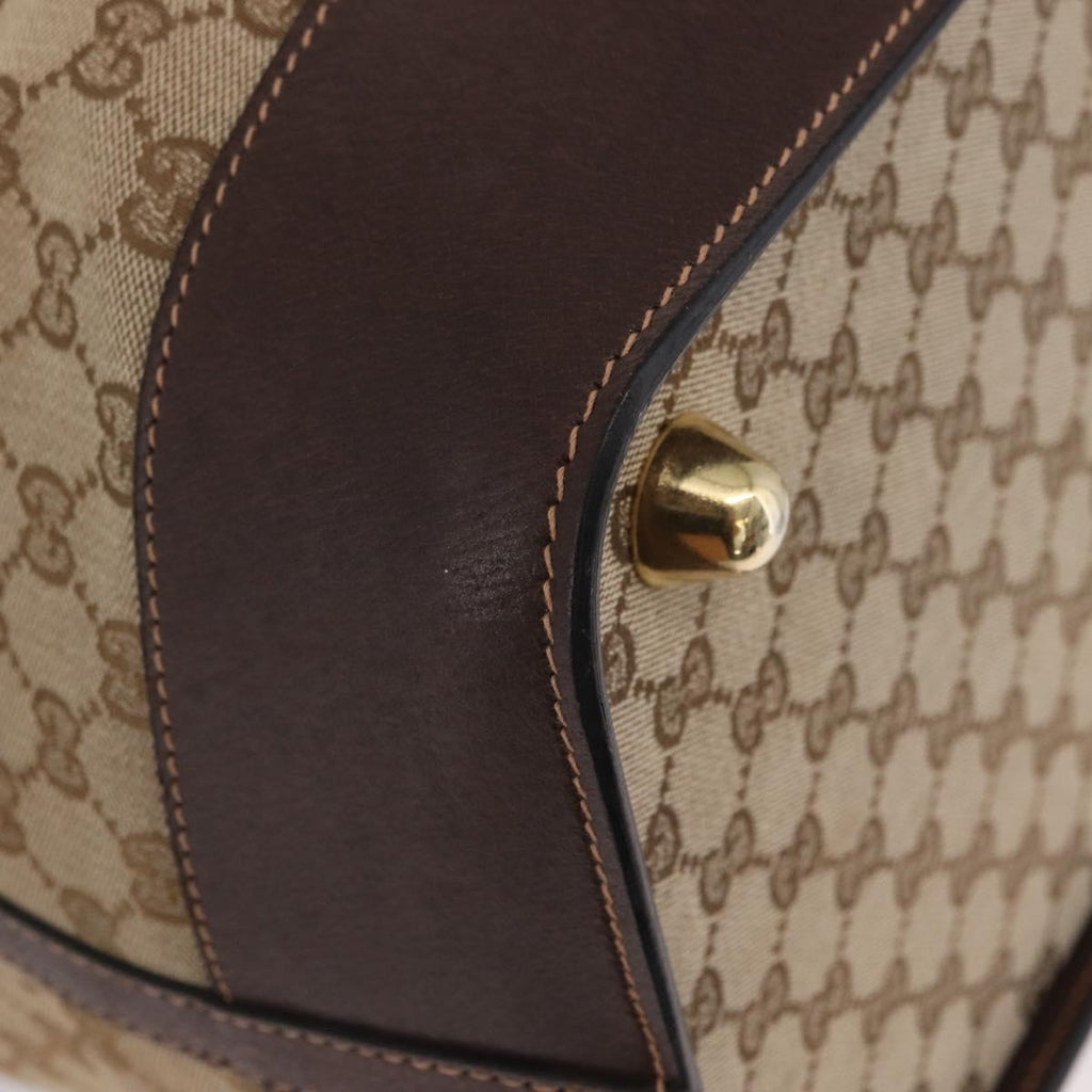 GUCCI GG Canvas Web Sherry Line Boston Bag Beige Gold Tone Auth mr3043