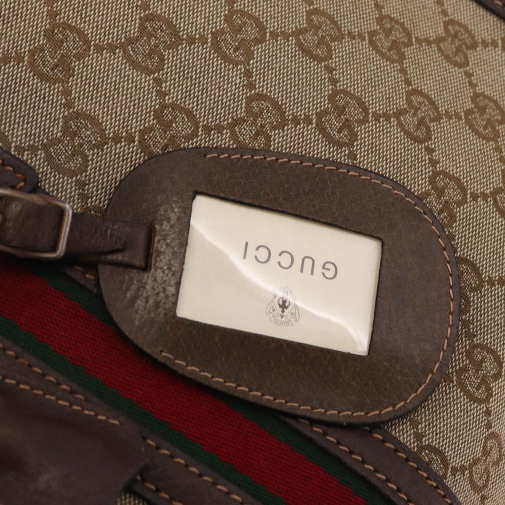GUCCI GG Canvas Web Sherry Line Boston Bag Beige Gold Tone Auth mr3043
