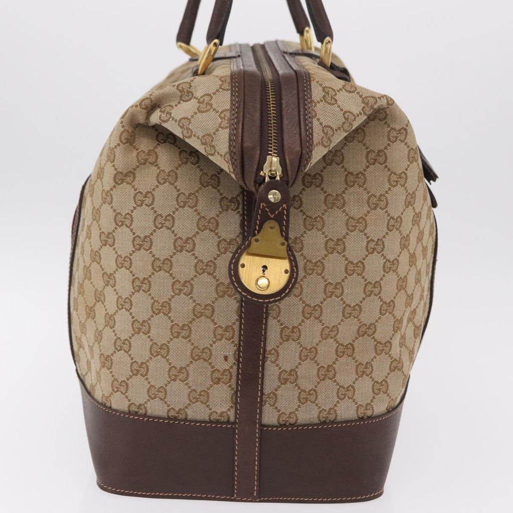 GUCCI GG Canvas Web Sherry Line Boston Bag Beige Gold Tone Auth mr3043