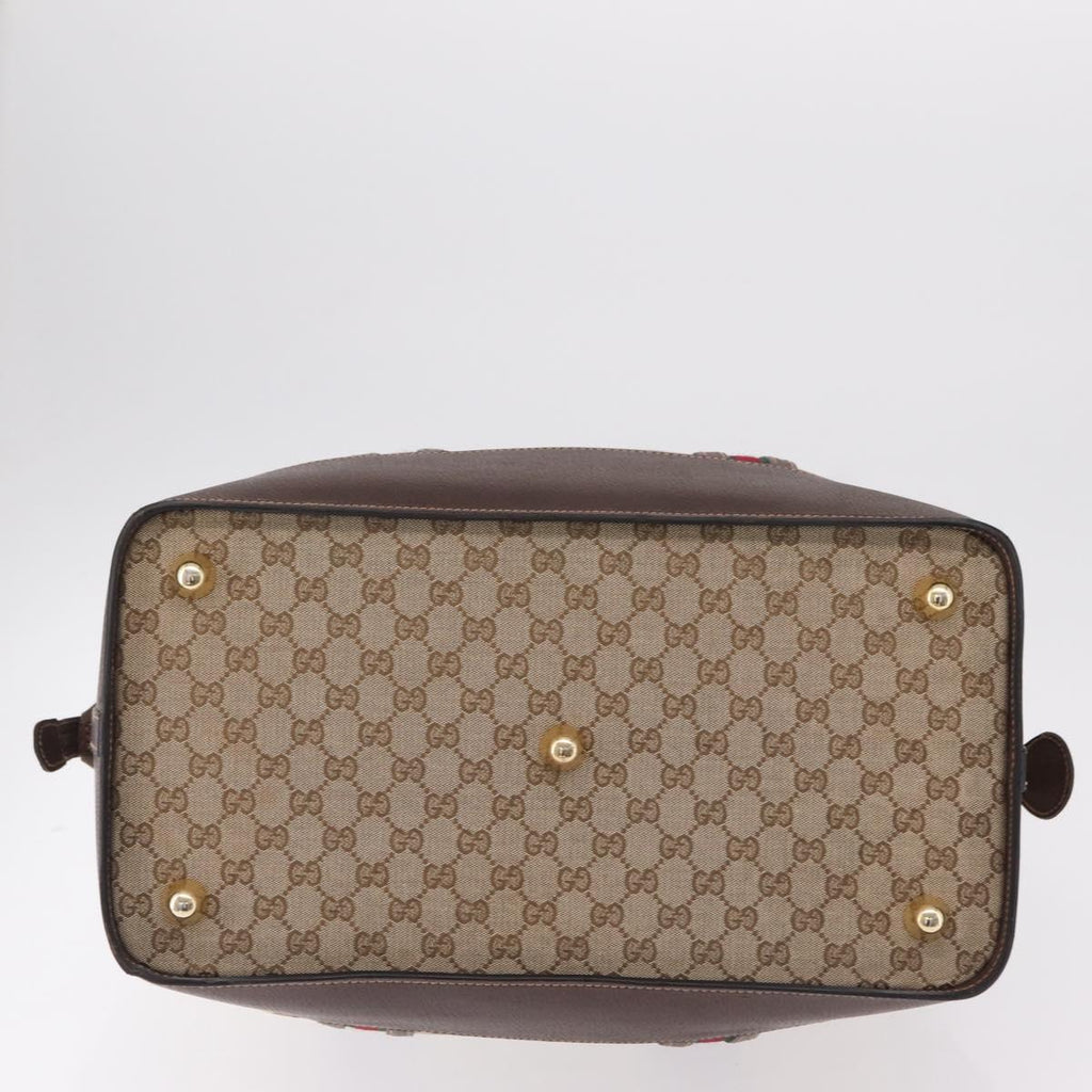 GUCCI GG Canvas Web Sherry Line Boston Bag Beige Gold Tone Auth mr3043