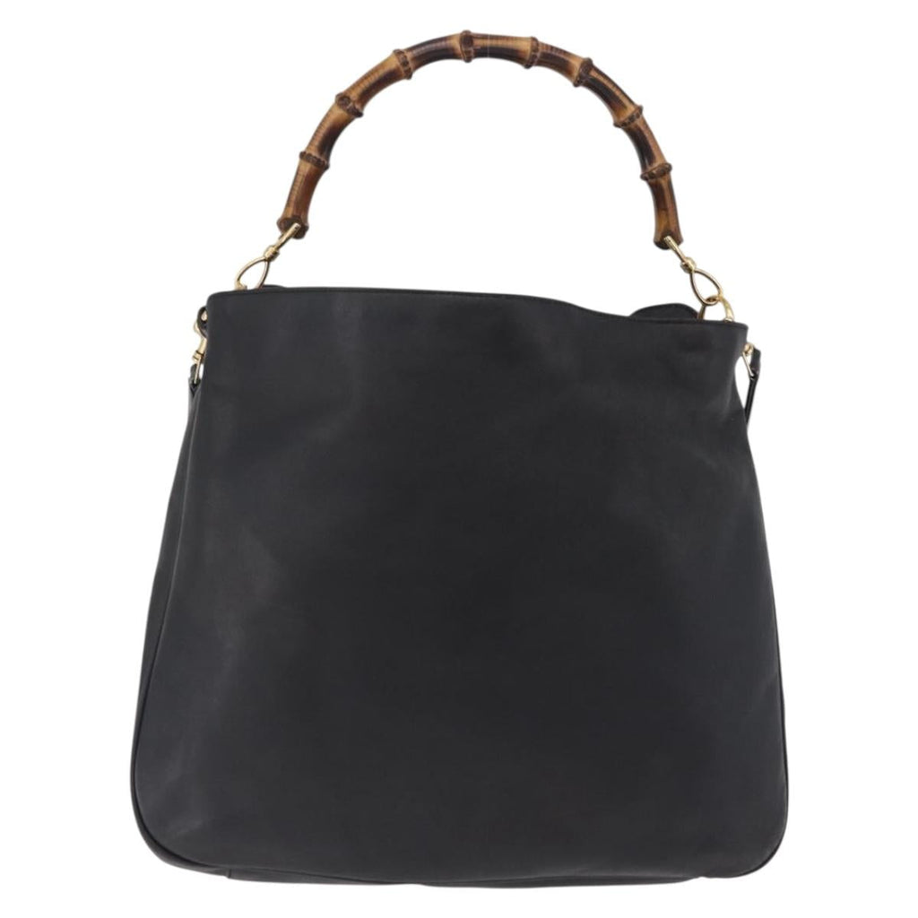 GUCCI Bamboo Hand Bag Leather Black Gold Tone 001 123 1577 Auth mr3072A