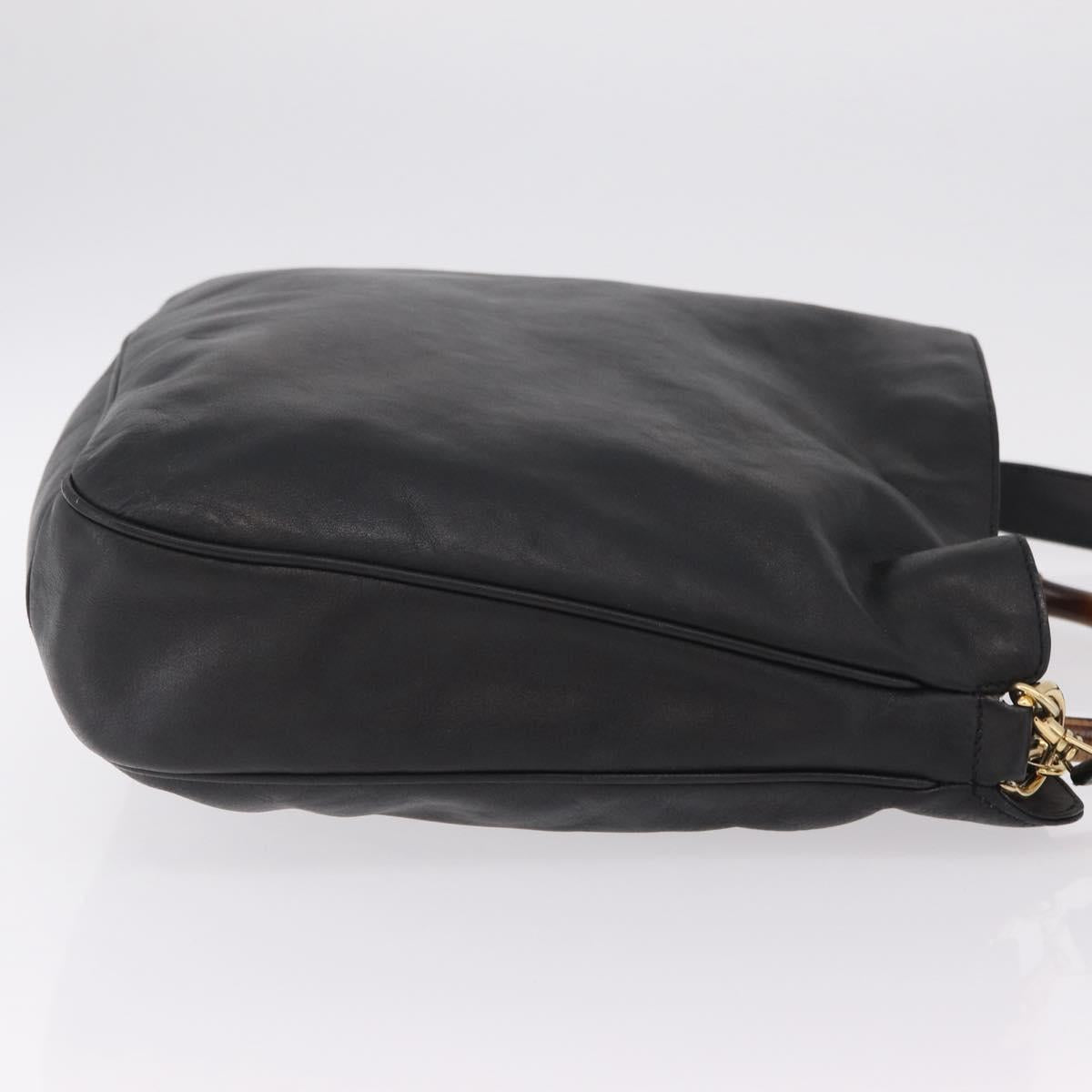 GUCCI Bamboo Hand Bag Leather Black Gold Tone 001 123 1577 Auth mr3072A