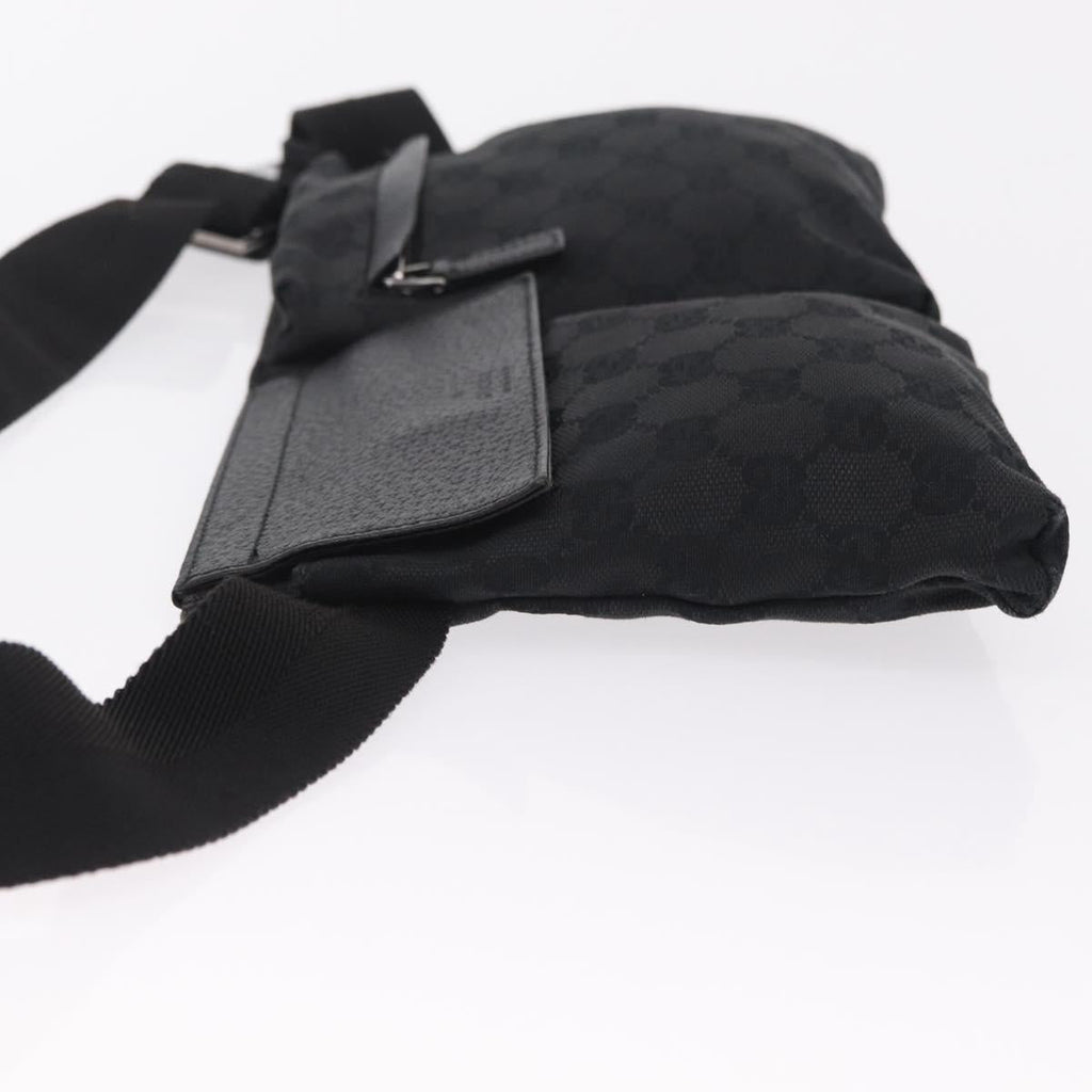 GUCCI GG Canvas Waist Bag Black Silver 28566 Auth mr3080A