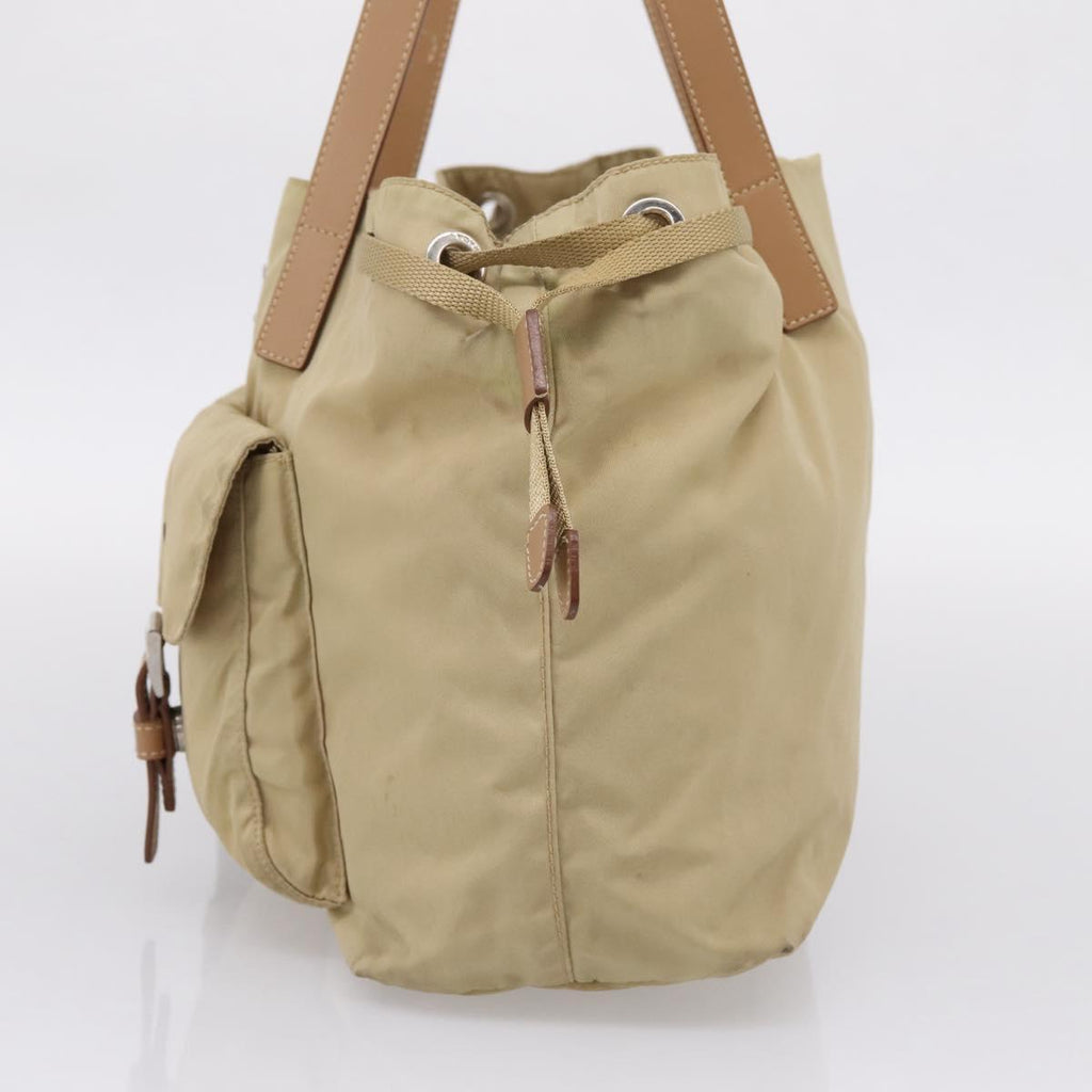 PRADA Tote Bag Nylon Beige Silver Auth mr3103A