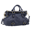 Miu Miu Hand Bag Leather 2way Navy Gold Auth mr3145V