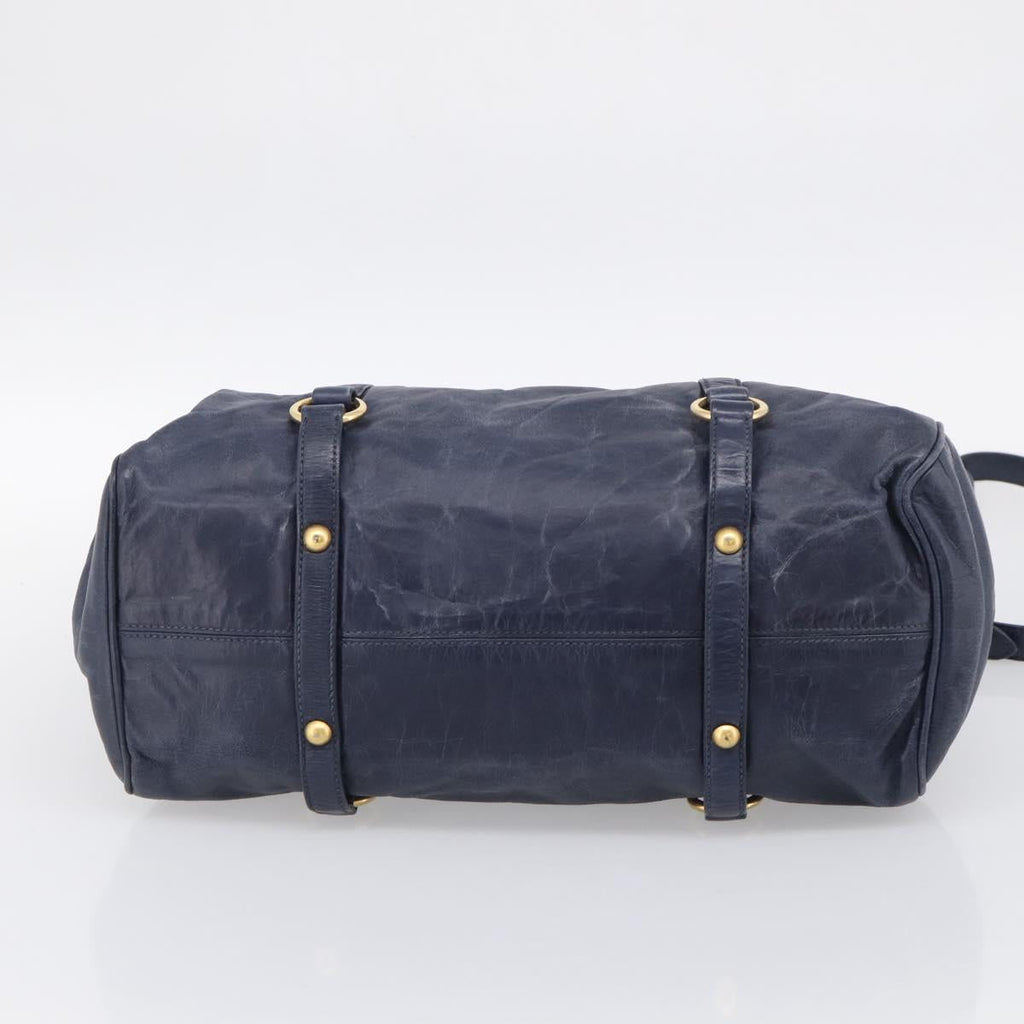 Miu Miu Hand Bag Leather 2way Navy Gold Auth mr3145V