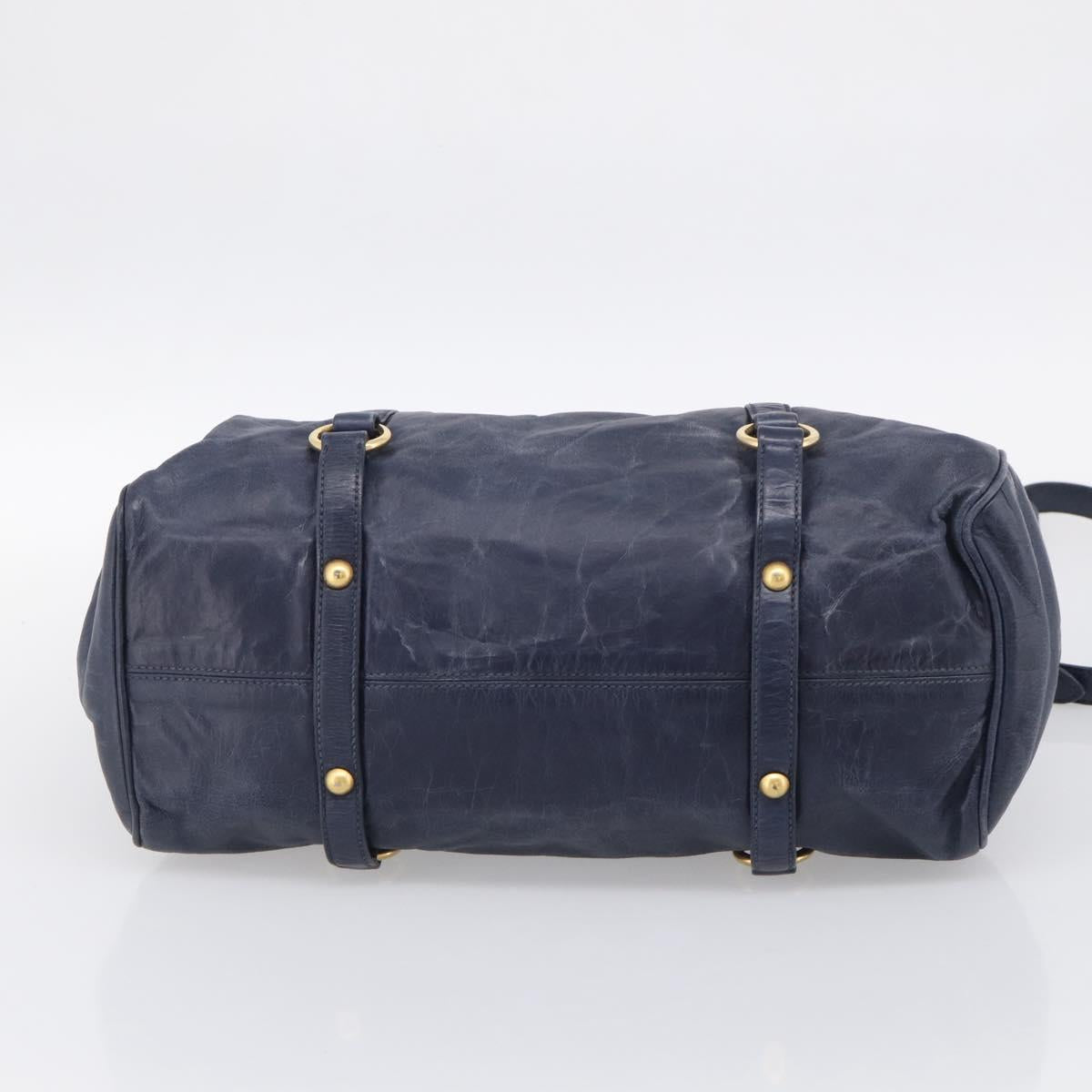 Miu Miu Hand Bag Leather 2way Navy Gold Auth mr3145V