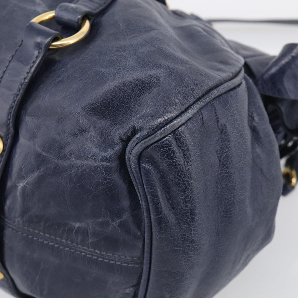 Miu Miu Hand Bag Leather 2way Navy Gold Auth mr3145V